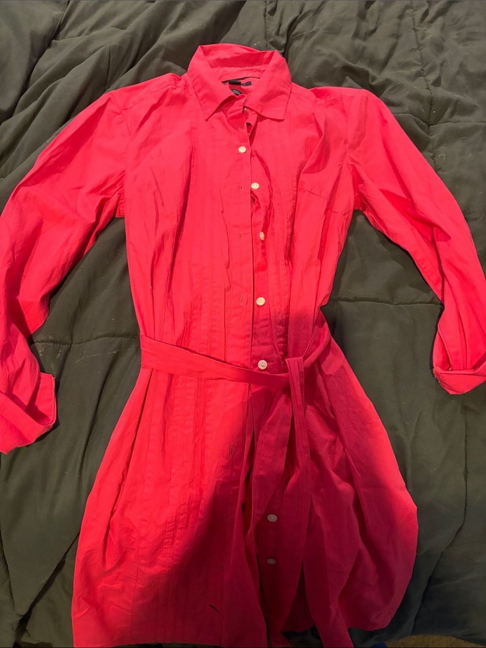 Tommy Hilfiger Bright Red Long Sleeve Shirt Dress with Self Tie